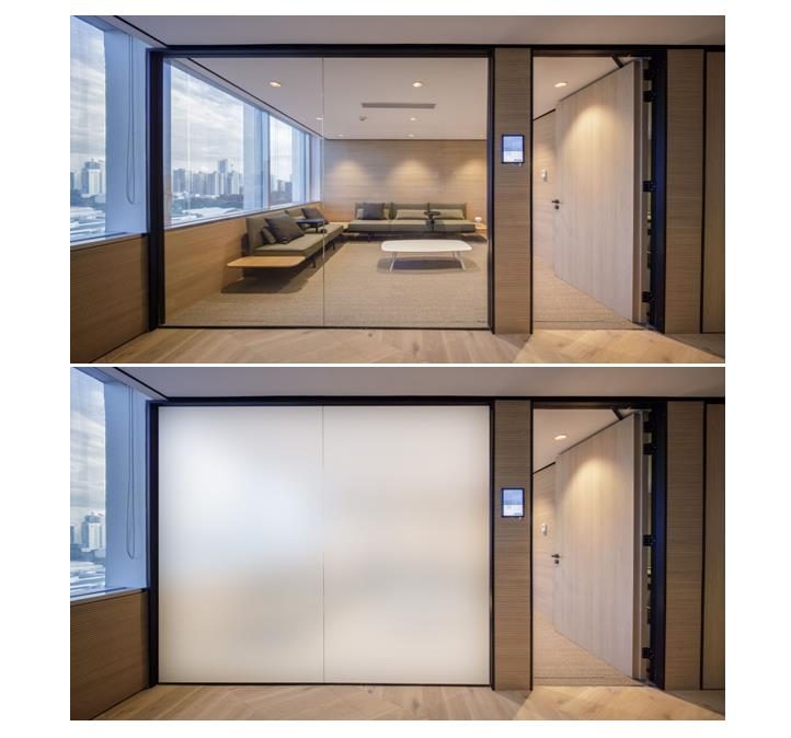 Office conference room with frosted privacy film applied to glass walls
